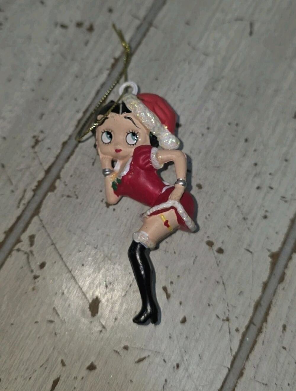 Vintage Kurt Adler Betty Boop Resin Christmas Ornament Santa Hat Holiday Festive